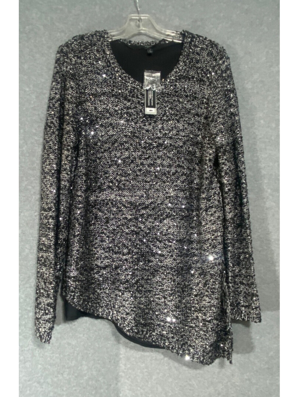 Apt.9 Women's Knitted Long Sleeve Slanted hemline Black Dark Gray Top Size Large - Picture 1 of 5